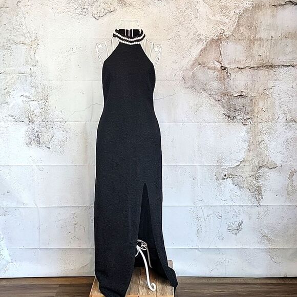 Teeze Me evening maxi halter dress in black Women's Size 6 - Picture 1 of 13